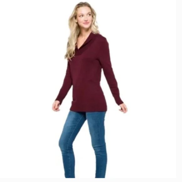 Market & Spruce Sweaters - Stitch Fix Market & Spruce Vaolla Burgundy Red Shawl Collar Cotton Sweater S
